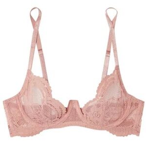 COCO DE MER Muse Alice Stretch-Lace Underwired Plunge Bra 34C in Pink NWOT 148